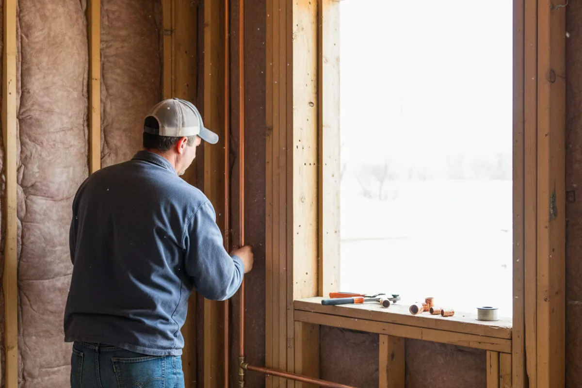 Licensed plumber running new copper supply lines in a Eaton Rapids home